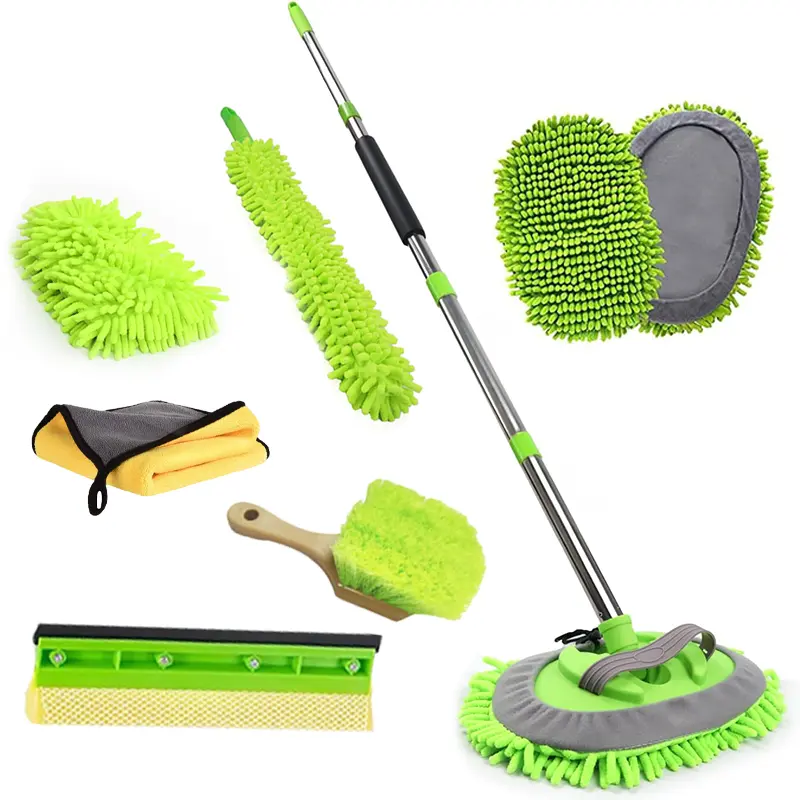 62" Green Car Wash Mop Wash Brush with Long Handle Steel Pole Car Wash Mitt Cleaning Kit for SUV Trucks Bus