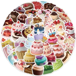 Cartoon Cake Pattern Sticker, 50pcs/set Cute Creative DIY Cake Sticker, Decorative Sticker for Phone Case, Laptop, Guitar, Bag, DIY Decorative Sticker