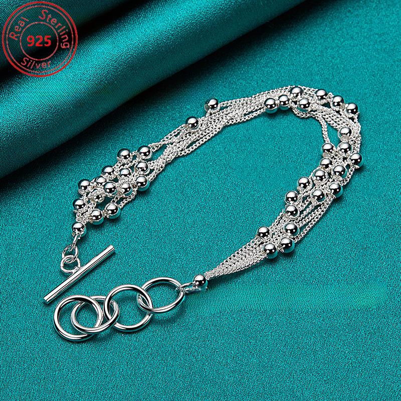 Six Chain Sterling Silver Grape Bead Bracelet - Elegant Design for Daily Wear and Parties - Perfect Gift for Women's Charm Jewelry