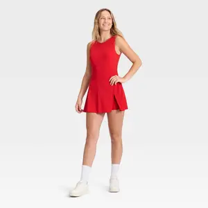 JoyLab Women's Game Day Active Dress - High Neck Low Back Athletic Mini Dress with Built-in Bra & Shorts - Side Pocket