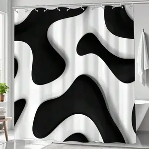 Abstract Art Shower Curtain, Modern And Minimalist, New Year Shower Curtain, Includes 12 Hooks,  Shower Curtain Black And White Striped With Heel, Shower Curtain Black Fabric, Bathroom Curtain Black, Washable Black Bathroom Curtain, Shower Curtain