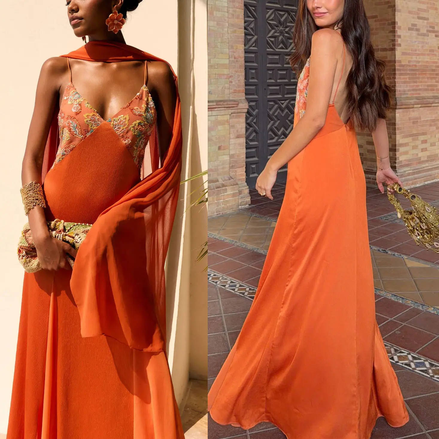 SpringSummer New Spaghetti-strap Satin Dress And Scarf Two-piece Set For Women