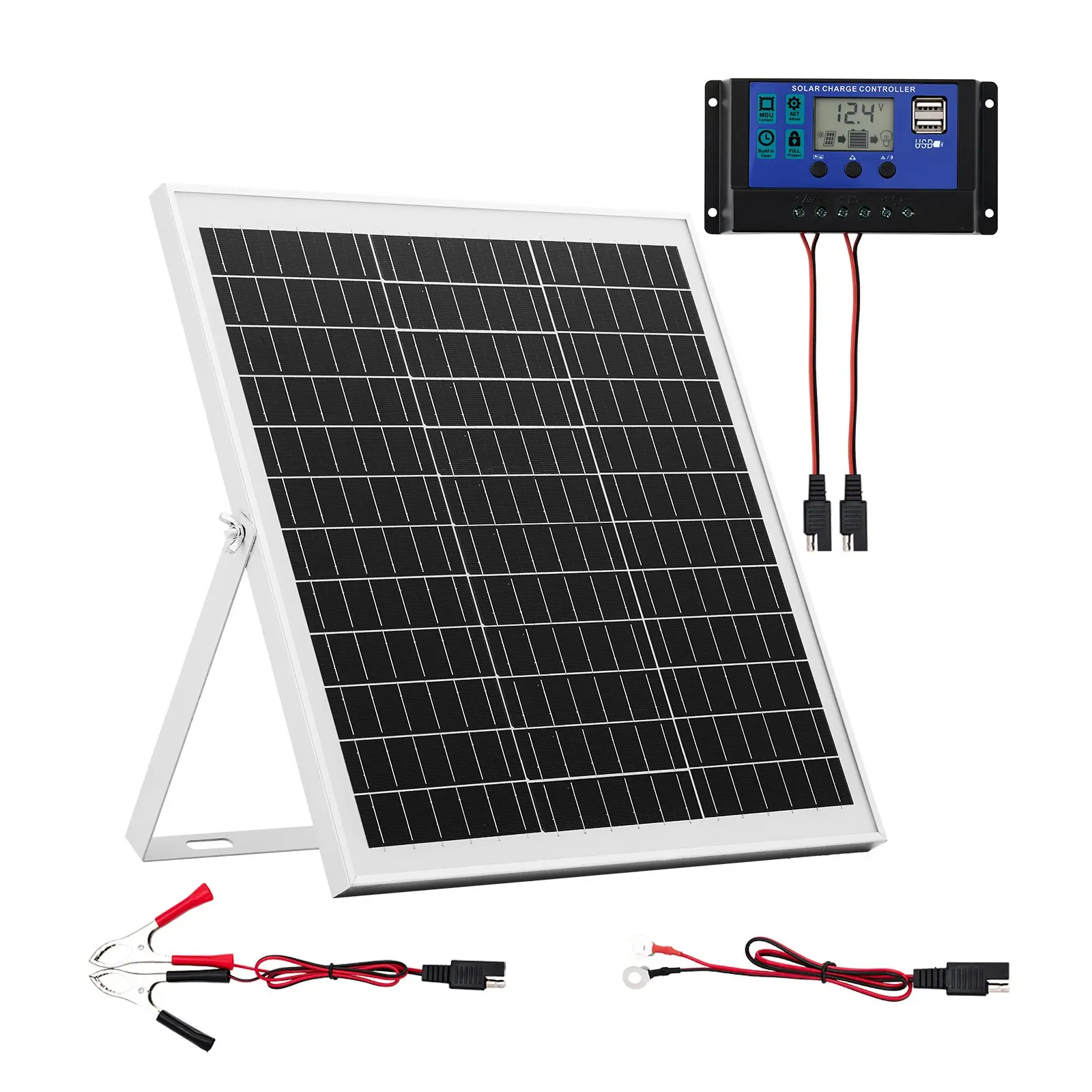 VEVOR 20W 12V Solar Panel Battery Charger Kit Set, IP67 Waterproof Trickle Charger with Intelligent MPPT Controller, Adjustable Mount Bracket, 122-inch Extension Cord for Car Outdoor Sunlight Use, Boat