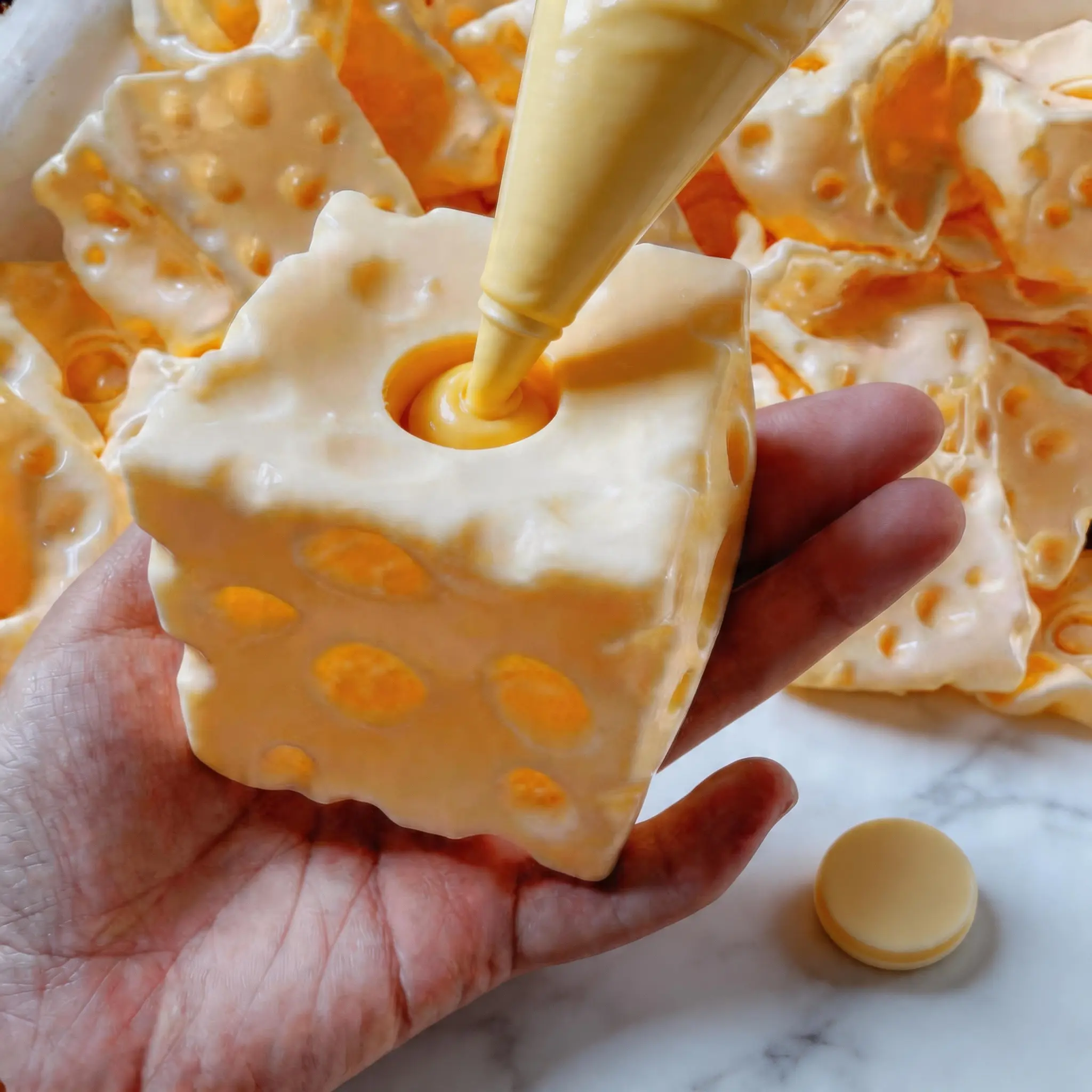 Realistic Cheese Squishy Skin for DIY Filling – Jumbo Refillable Cheese Squishy Shell, Viral Squishy Skin for Vaseline, Slime, Coconut Oil& Cream Squishy, Satisfying Stress Relief Toy