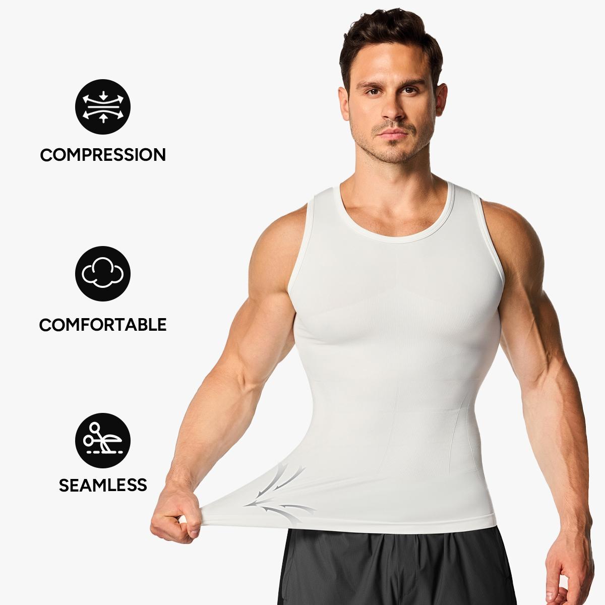 Nebility Men’s Seamless Compression Tank Top, Tummy Control, Chest Support & Back Posture Correction, Breathable 4-Way Stretch Underwear for Gym, Workout & Daily Wear