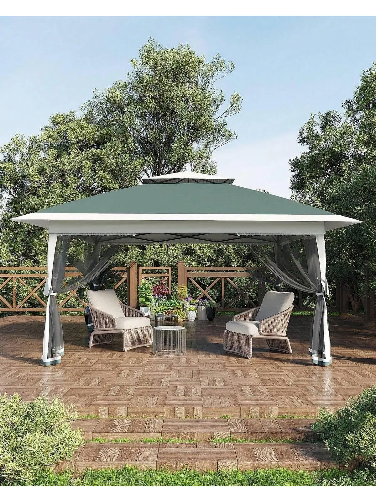 Gaomon 12x12 Portable Instant Canopy Tent Outdoor Gazebo, 1-Push Button Setup, UV-Resistant Canopy, Mosquito Netting, 4 Sand Bags, Stable Outdoor Shelter for Backyard Patio