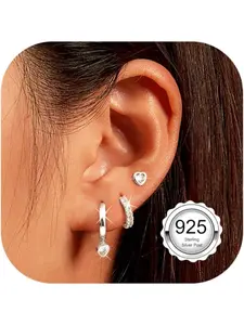 3 Pairs Stud Hoop Earrings Set for Women Earring Stacks Hypoallergenic Cartilage Earring Sets for Multiple Piercings