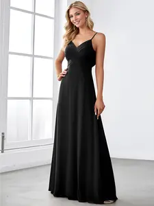Ever-Pretty Cross V-Neck Chiffon Backless A-Line Bridesmaid Dress 80026 Dry Clean Floor Length Spaghetti Straps Concealed Zipper