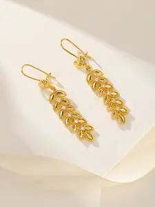 24k Gold Plated Leaf Earrings for Women, Hypoallergenic Floral Rhinestone Fringe, Elegant Party Wedding Daily Jewelry