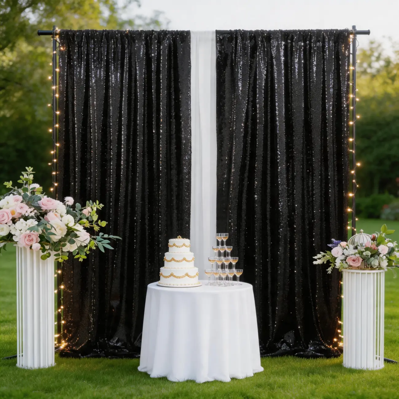 2FTx8FT Black Sequin Backdrop Panels (2 Pcs), Twinkling Glitter Fabric for Evening Wedding, Awards Ceremony, Holiday Gala, Photoshoot Background Decor