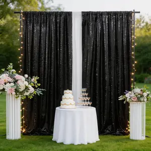 2FTx8FT Black Sequin Backdrop Panels (2 Pcs), Twinkling Glitter Fabric for Evening Wedding, Awards Ceremony, Holiday Gala, Photoshoot Background Decor