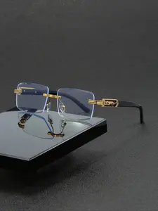 Men's Metal Frame Semi Rimless Square Glasses, Preppy Style Retro Fashion Eyewear for Library Reading Meetings Photography, Fall & Winter Wear