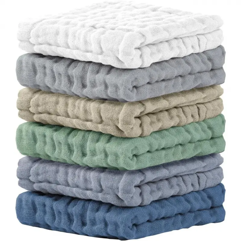 Washcloths 6 Packs, Muslin Washcloths ,Cotton Burp Cloths, Extra Absorbent and Soft Wash Clothes for , 12x12 Inches