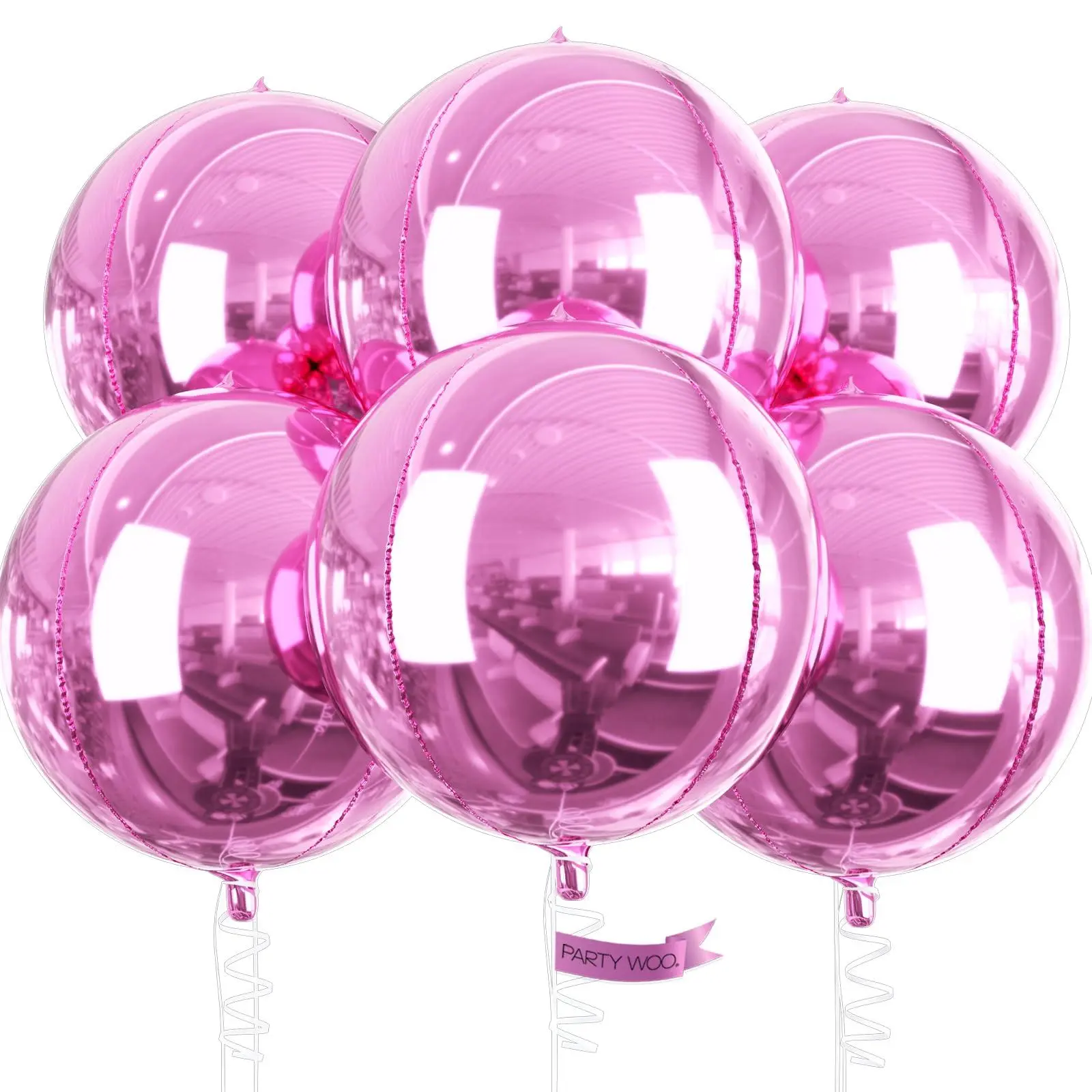 PartyWoo Metallic Pearl Pink 22-Inch Giant Size Foil Balloons, 6pcs 4D Inflatable Mirror Mylar Baby Shower Ready Supplies That Adds Instant Party Sparkle