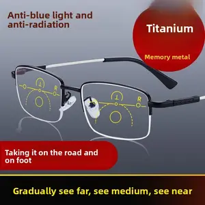Smart Progressive Multifocal Reading Glasses - 3-in-1 (Far/Mid/Near Vision) Anti-Blue Light Eyewear with Titanium Memory Metal Frame