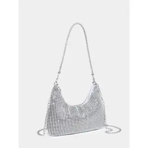 Lightweight, Business Casual Rhinestone Decor Bucket Bag Mini Drawstring Design, Clear Bag Faux Pearl Bag Evening Bag