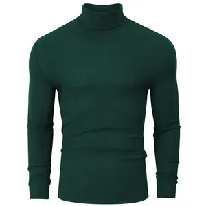 BLUEMING Men's Turtle Neck Sweater Tops Knitted Rib Textured Mens Basic Tops Lightweight Thermal Base Layer,dark green - L
