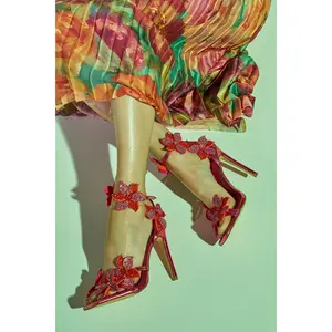 AZALEA WANG NERIYA PINK RHINESTONE FLOWER STILETTO SANDAL