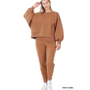 Balloon Sleeve Sweatshirt & Sweatpants Set