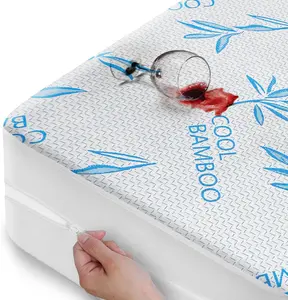 Bamboo Cooling Mattress Protector - Waterproof, Soft & Quiet Cover with Zipper