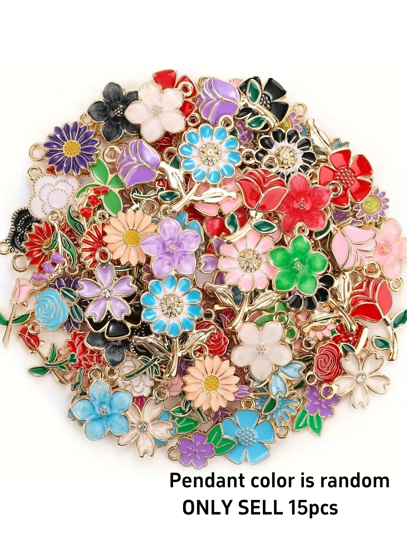 15 Pcs Mixed Metal Enamel Spring Flower Charms for Jewelry Making DIY Necklace Bracelet Earrings Craft Supplies Assorted Colors