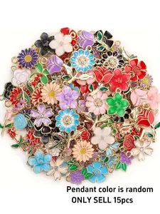 15 Pcs Mixed Metal Enamel Spring Flower Charms for Jewelry Making DIY Necklace Bracelet Earrings Craft Supplies Assorted Colors