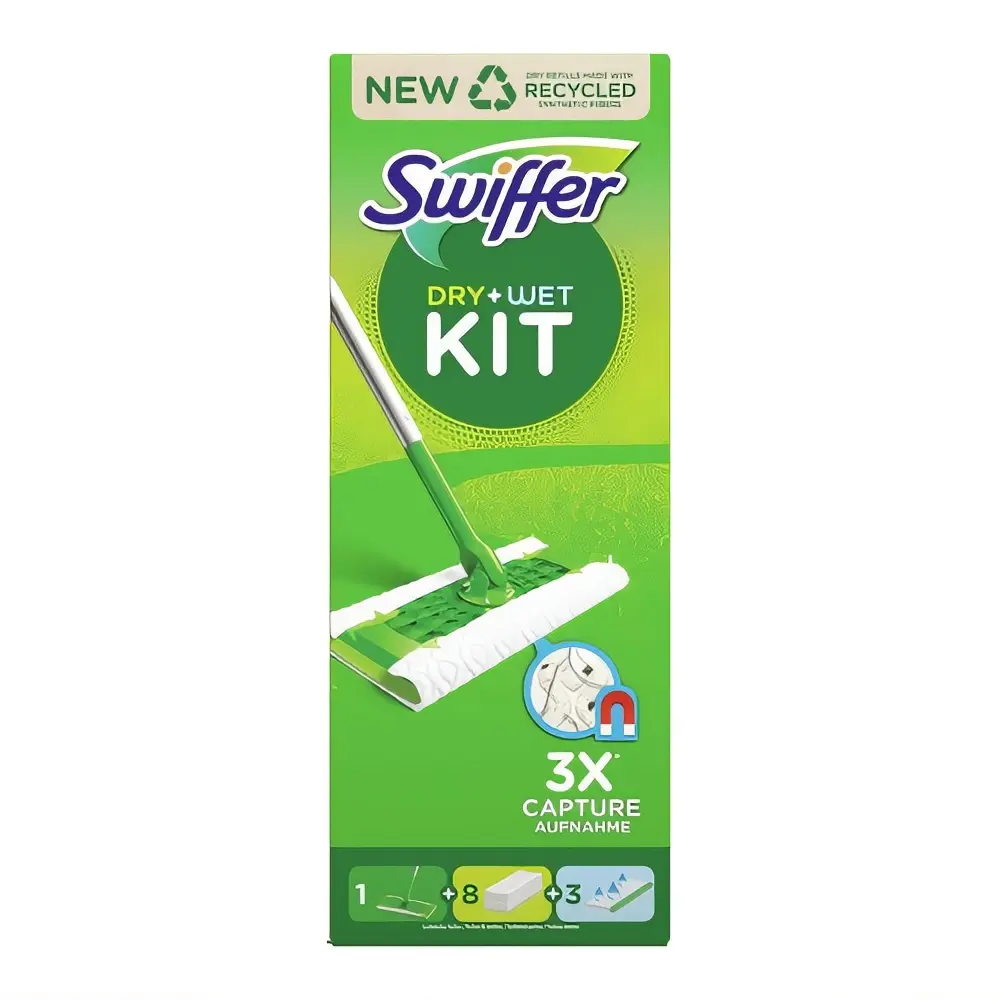 Swiffer Mop Starter Kit, Floor Cleaning System with 8 Dry Sweeping Pads & 3 Wet Wipes