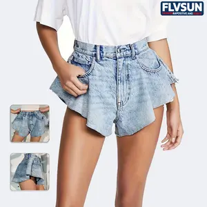 Flvsun-Womens High Waisted Denim Shorts Ruffle WigLeg Jean Shorts