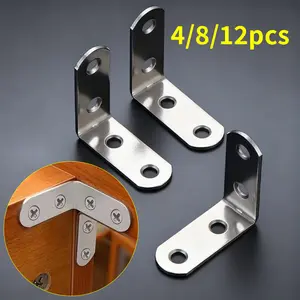4/8/12pcs L-shaped brackets, corner code fixing connectors, table and chair fixing bracket reinforcement, furniture fasteners, Stainless Steel bracket