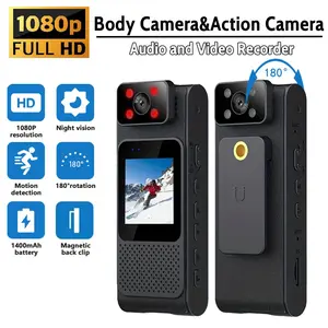 Mini Body Camera - 1.3 Screen HD 140° Wide Angle Rotatable Lens Spy Cam with Loop Recording & Audio Video | Wearable Hidden Camera for Police, Nanny Cam, Home Security Surveillance