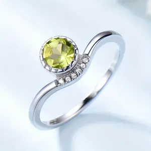 UMCHO 925 Sterling Silver 5MM Round Green Peridot Anniversary Ring Women Party Gift Rings For Women Wedding Fine Jewelry