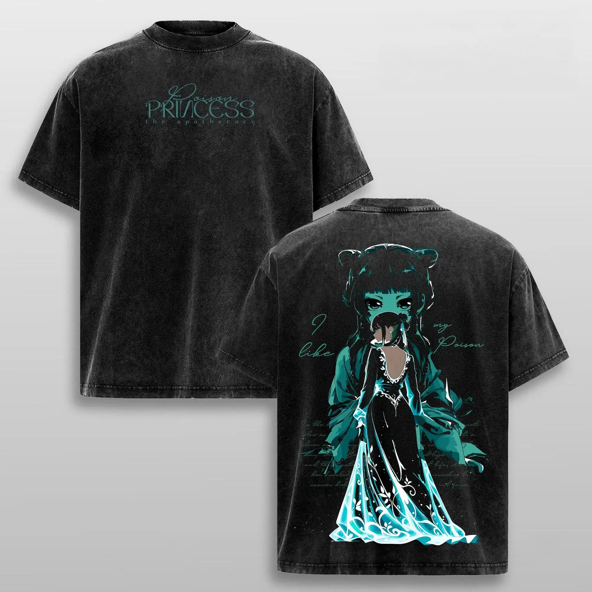 Unisex Vintage Acid Wash Graphic T-Shirt, Oversized Heavy Cotton Short-Sleeve Anime Top with The Apothecary Diaries Maomao Print, Shortsleeve, Graphic T Shirts, Good Graphic Tees