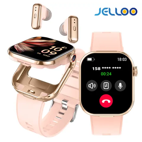 JELLOO 2-in-1 Magnetic Wireless Charging Smart Watch with Wireless Earbuds, 2.02" HD Screen, Call Make/Answer, 100+ Sports Modes, Music Player, Message Notification, Timer, Wearable Electronic Device for iPhone Android Adults Gifts