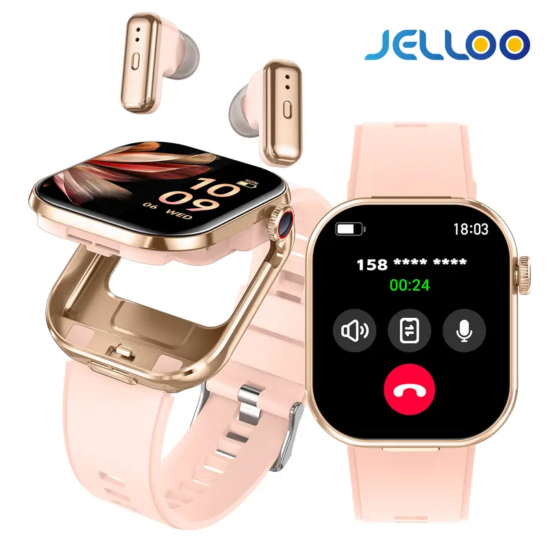 JELLOO 2-in-1 Magnetic Wireless Charging Smart Watch with Wireless Earbuds, 2.02" HD Screen, Call Make/Answer, 100+ Sports Modes, Music Player, Message Notification, Timer, Wearable Electronic Device for iPhone Android Adults Gifts