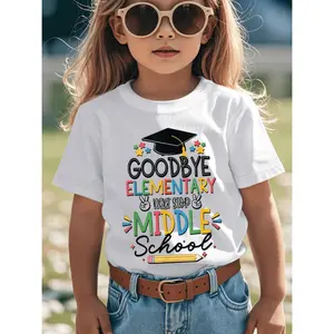 ' Elementary to Middle School Graduation T-Shirt - Funny Cool Transition Design with School Icons, Comfortable Round Neck Top for 6th Grade First Day of School Outfits