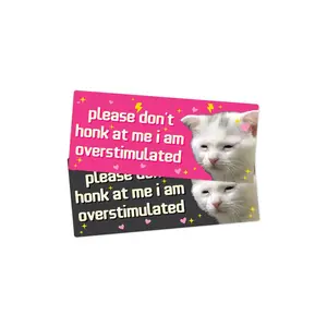 Overstimulated Sad Cat Funny 7" Bumper Sticker or Magnet