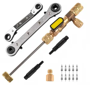 16PCS Valve Core Remover Tool Kit, HVAC Service Wrench Set with 10 Valve Cores, Adapters and Storage Bag for R32 R410A R22 R12 R407 R404 R600 Refrigeration Systems