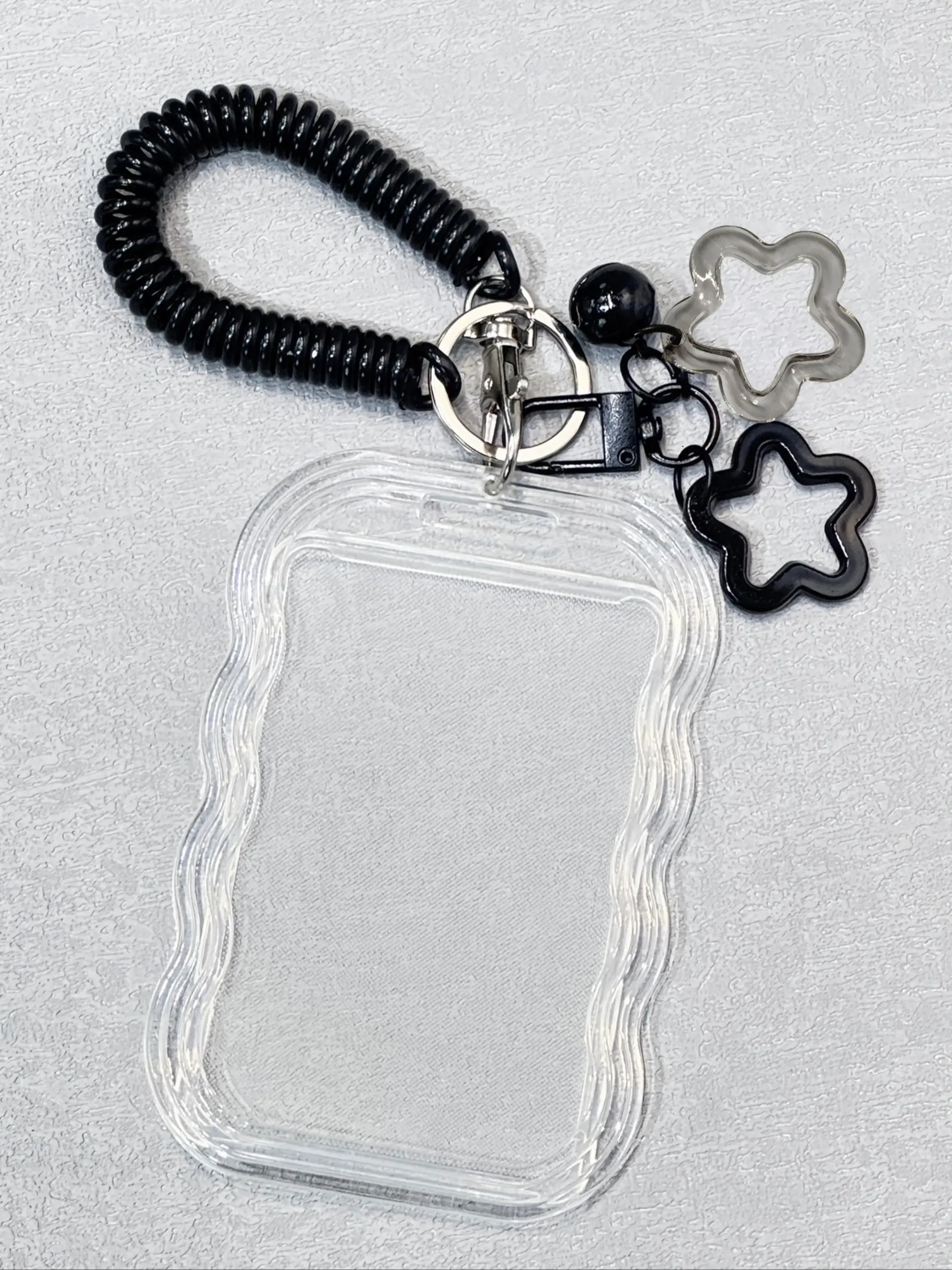 Clear Photocard Holder Keychain for Kpops - Protective Card Protector Sleeve with Star Wave Design | ID Badge, Bus Pass, Student Card, Photo Keyring