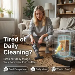 No Mess Bird Feeder Anti Spill Parrot Seed Feeder Easy Clean Tool Free Install 7 Day Capacity for Small Medium Parrots Universal Fit Budgies Cockatiels