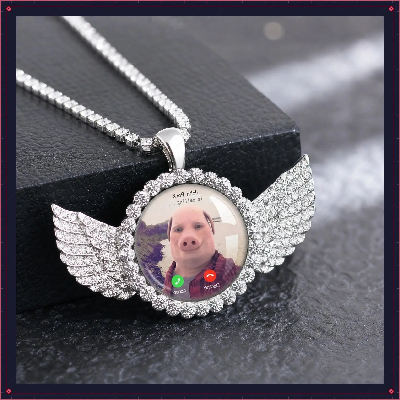 John Pork Meme Pendant Necklace, Casual Gold-Plated Alloy Moon Charm, Funny Fashion Chain Decorated Jewelry for Pig Lovers, Jewlery, Chain & Link, Elegant, Unisex, Casual Style Necklaces, Moon Shape, Aesthetic