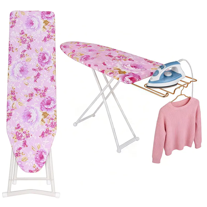 Hojitia Household Ironing Board Cover Foldable Adjustable-Height Ironing Board with Iron Rest, Smooth Edge Smooth Edge 36 x 12 in Wooden Top & Metal Frame, Non-Slip Home Laundry Board