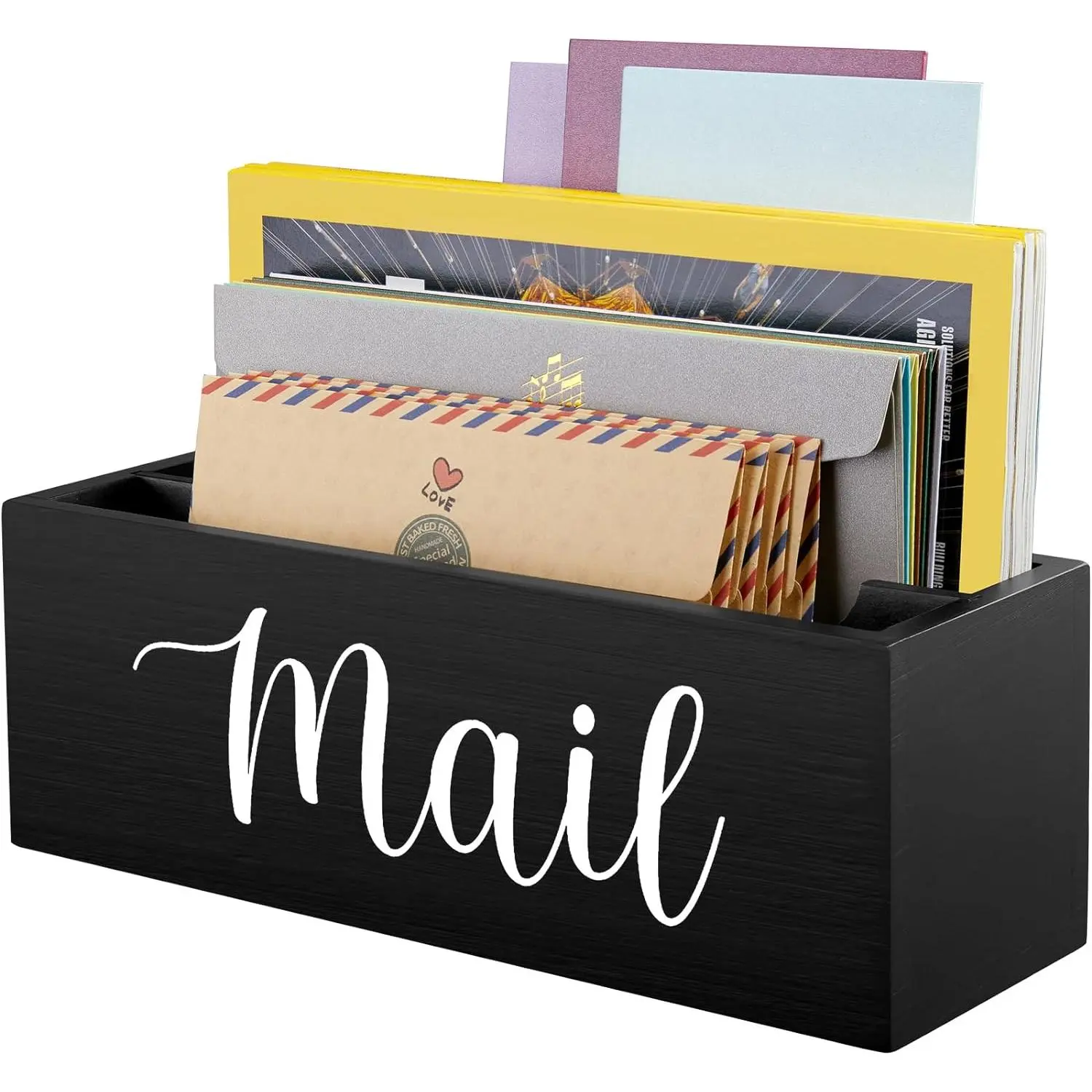 Mail Organizer, Mail Holder with 2 Slots, Mail Basket for Wall Table Countertop,  Desk Mail Organizer, Black Envelope Holder for Home Office Decor