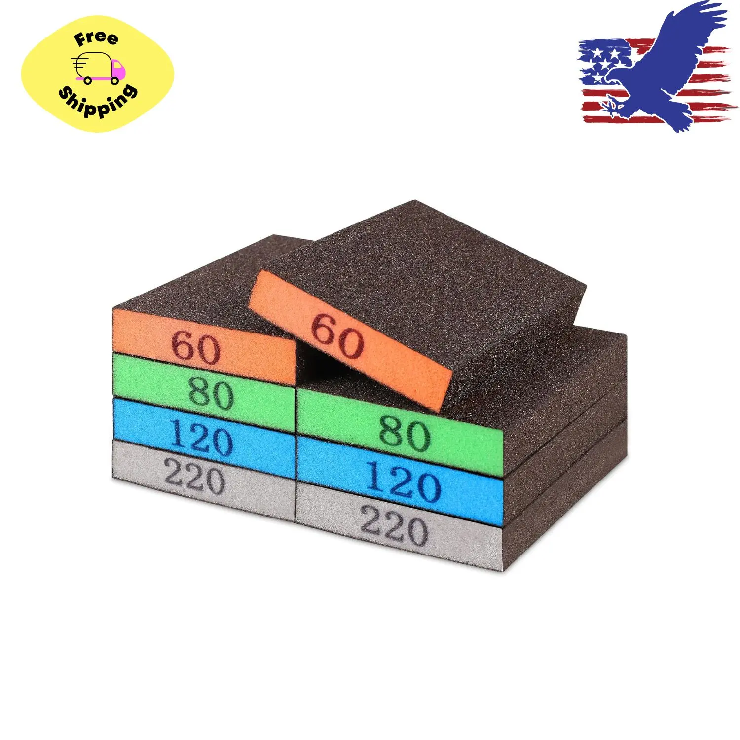 8-Pack Sandpaper Block, Four Grits Per Pack 60/80/120/220, Washable and Reusable