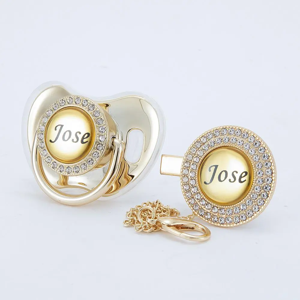 MIYOCAR Custom Gold Bling Baby Pacifier with Personalized Clip Bling Binky for Newborns and Babies gold pacifier