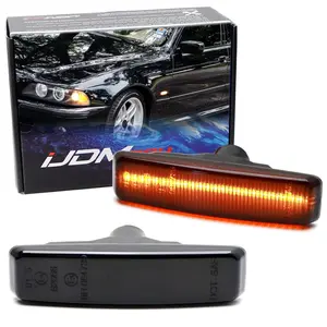 iJDMTOY Black-Out Smoked Lens Amber Full LED Fender Blink Side Marker Turn Signal Indicator Lights For BMW 1996-2003 E39 525i 528i 530i 540i M5 5 Series
