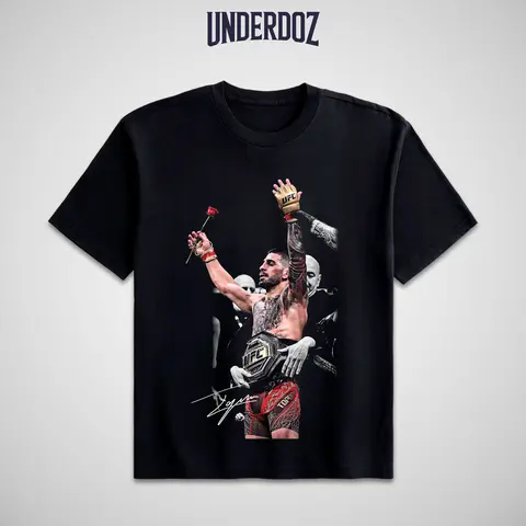 UNDERDOZ Men's Short-Sleeve Round Neck Ilia Topuria UFC Champion Graphic T-Shirt - 100% Soft Cotton Menswear, Bold Graphics, Casual Fit Sports Apparel for MMA Fans