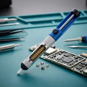 Portable Aluminum Solder Suction Pump - One Hand Operated Desoldering Tool for PCB Repair, Electronics Soldering, Circuit Board Cleaning. Ideal for DIY Projects, Phone & Computer Component Replacement. Professional Desoldering Equipment.