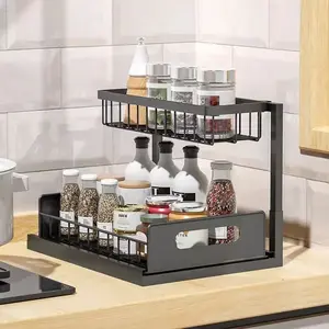 Pull-Out Sink Organizer Cabinet Basket Kitchen Storage Drawer Spice Bowl Plate Layer Rack, Space-Saving Kitchen Accessory, Kitchen Organization