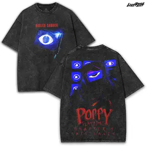 Doctor Harley Sawyer Poppy Playtime Oversized Washed Vintage Tee 260GSM with Creepy Eye Mascot Back Print | Double-Sided Horror Streetwear Collector