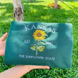 Embroidered Kansas Sunflower State Sweatshirt, US State Flowers Sweatshirt, Kansas 1861 State Gift